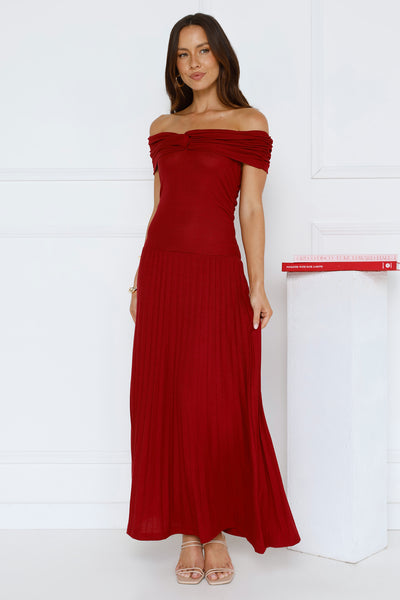 Nikita Off Shoulder Ribbed Maxi Dress Red