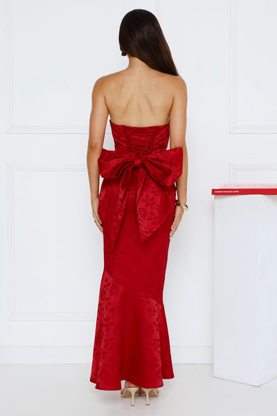 Symphony Of Silk Satin Strapless Maxi Dress Red