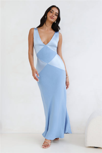 Subtle Splendor Satin Maxi Dress Light Blue