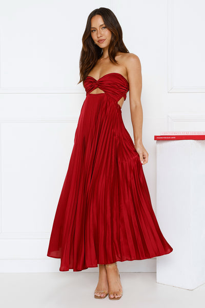 Clouds Of Love Strapless Pleated Maxi Dress Red