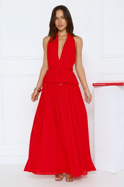 Love From Rosalie Halter Maxi Dress Red