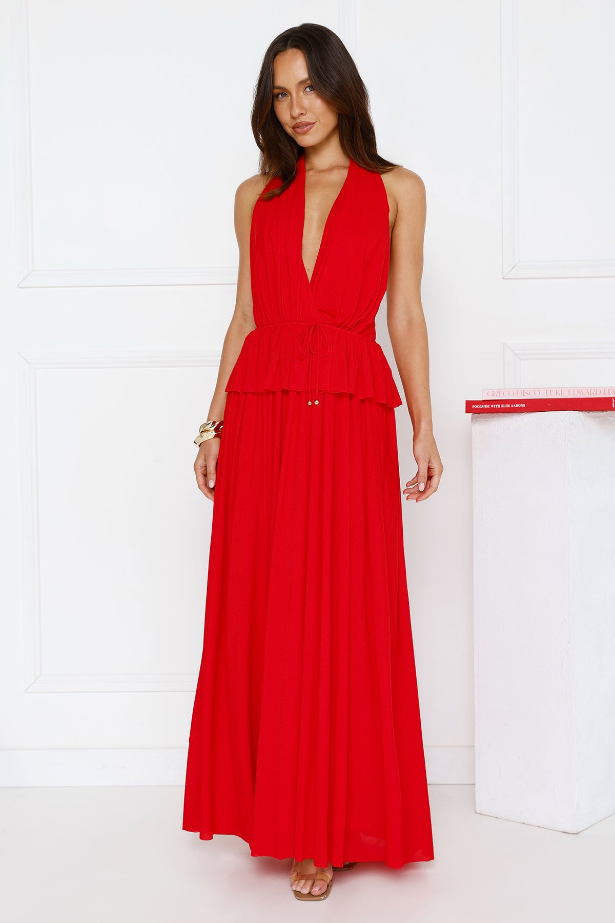 Love From Rosalie Halter Maxi Dress Red