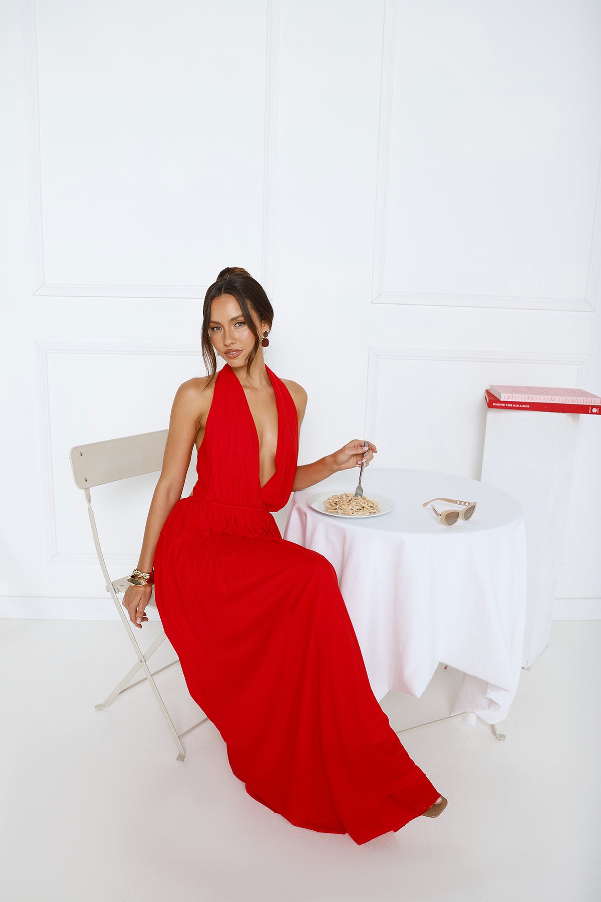 Love From Rosalie Halter Maxi Dress Red