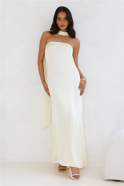 Luxelle Strapless Satin Maxi Dress Yellow