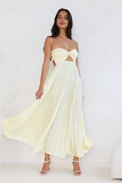 Clouds Of Love Strapless Pleated Maxi Dress Lemon