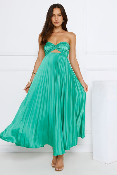 Clouds Of Love Strapless Pleated Maxi Dress Green