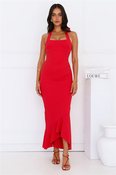 Good Conversation Halter Maxi Dress Red