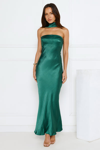 Precious Pearl Satin Maxi Dress Green