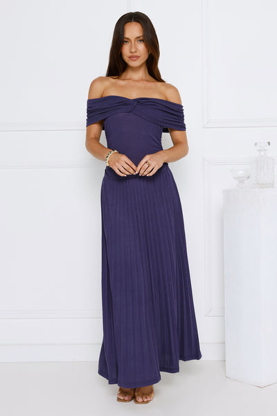 Nikita Off Shoulder Ribbed Maxi Dress Navy