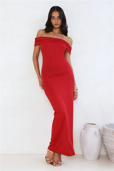 Soft Whispers Off Shoulder Maxi Dress Red