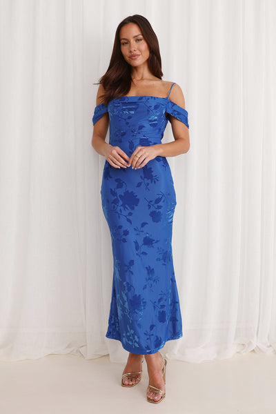 Good Fun Off Shoulder Maxi Dress Blue