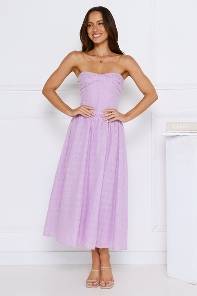 City Of Stars Strapless Embroidered Midi Dress Lilac