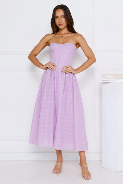 City Of Stars Strapless Embroidered Midi Dress Lilac