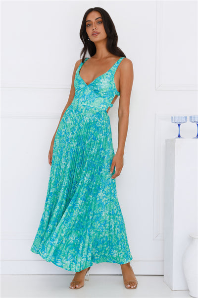 Ember Enchantment Satin Maxi Dress Green