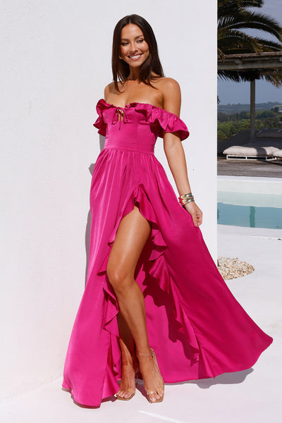 Ethereal Evening Off Shoulder Maxi Dress Magenta