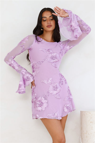 Bright Breezy Long Sleeve Mesh Mini Dress Lilac