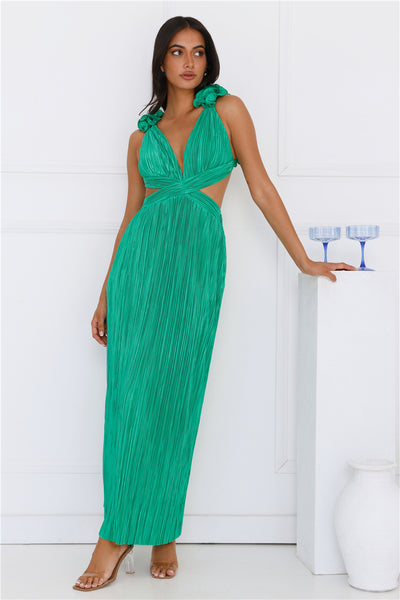 Lavish Kiss Plisse Maxi Dress Green