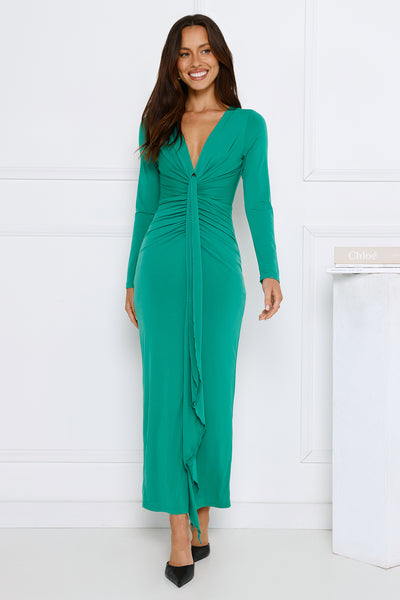 Golden Mirage Long Sleeve Maxi Dress Green