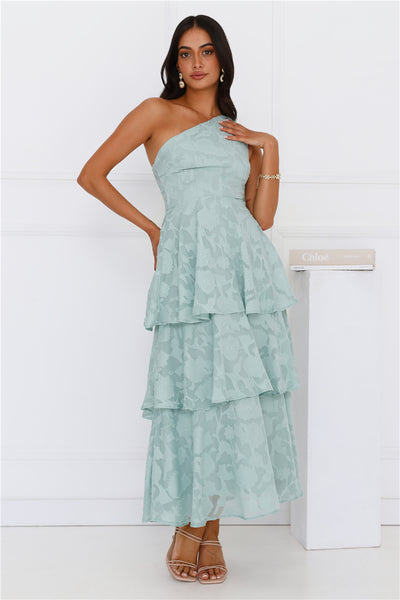 Pixie Petals One Shoulder Maxi Dress Sage