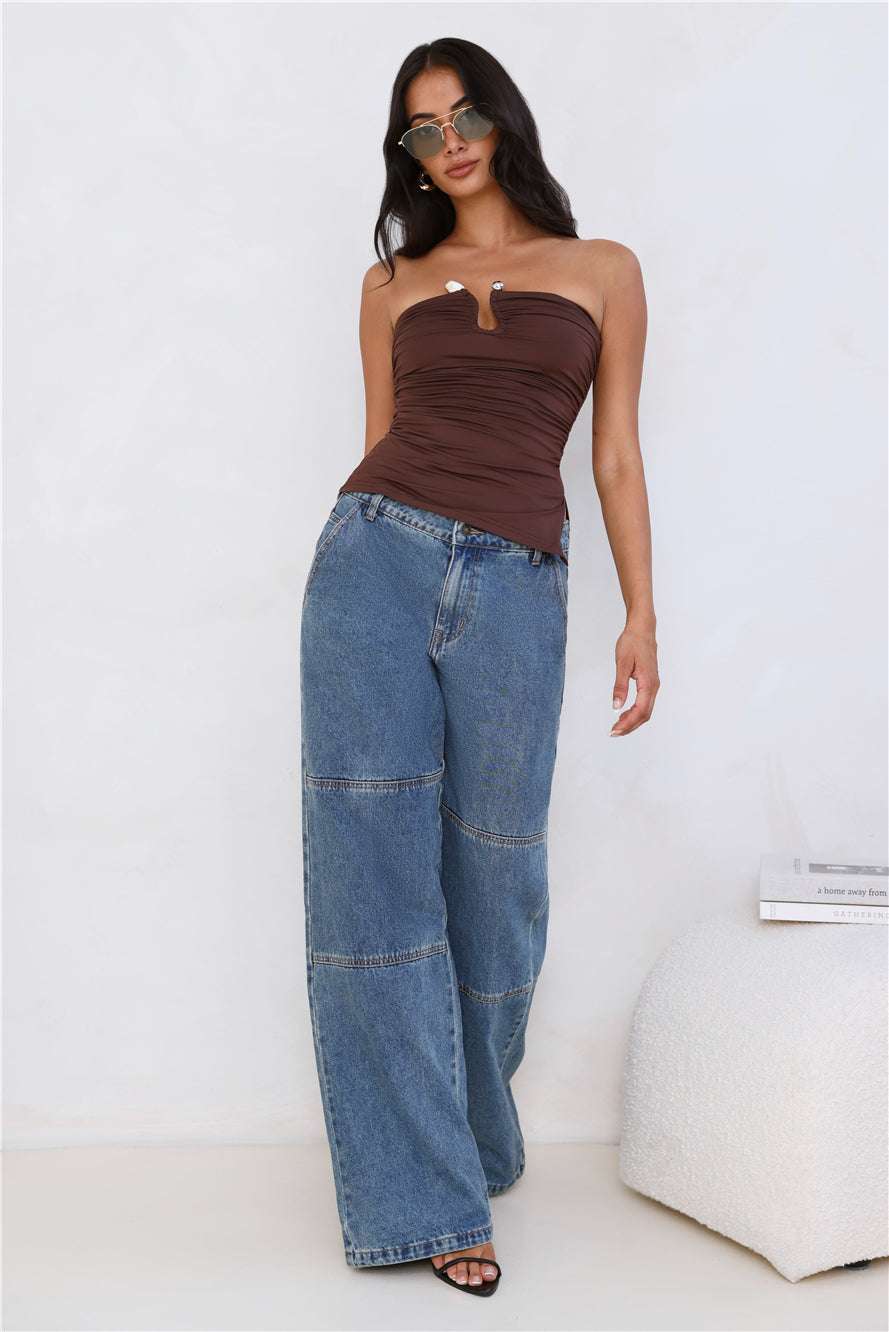 Sunset Spritz Strapless Top Brown