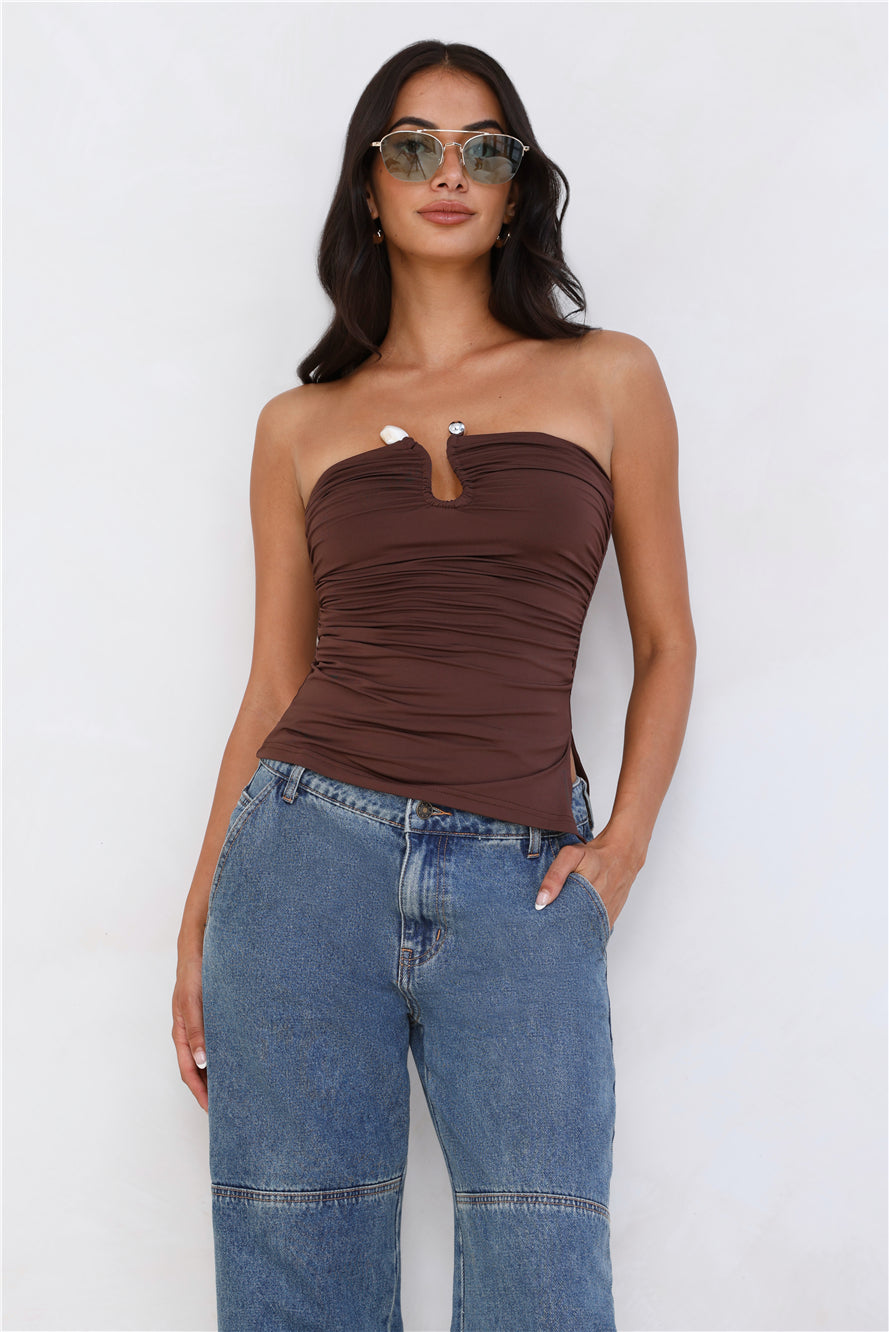 Sunset Spritz Strapless Top Brown