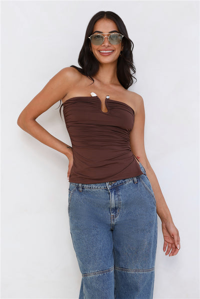 Sunset Spritz Strapless Top Brown