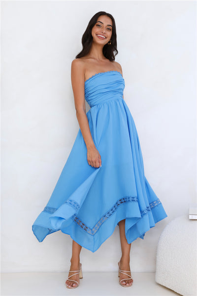 Visit The Moon Strapless Midi Dress Blue