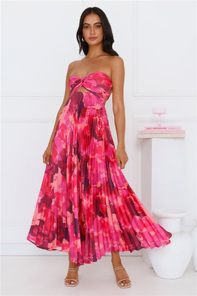 Swirly Strapless Maxi Dress Pink