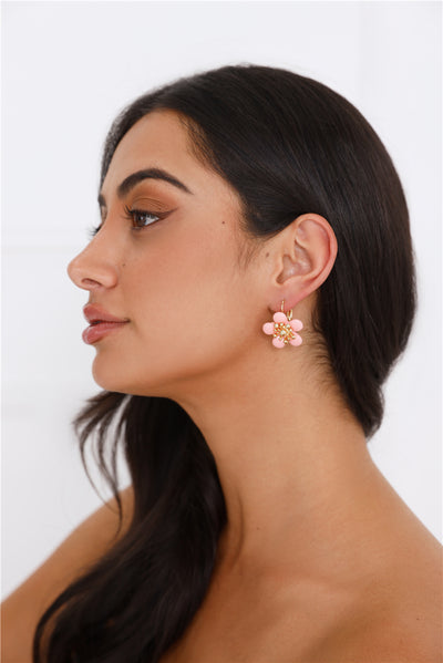 18k Gold Plated Beachy Girl Earrings Gold Pink