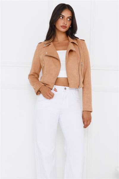 Seeking Thrills Biker Jacket Camel