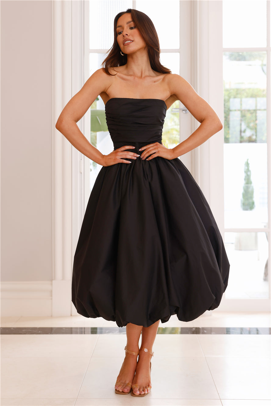 Upon A Cloud Strapless Bubble Midi Dress Black