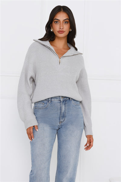 Snowfall Knitted Half Zip Sweater Grey