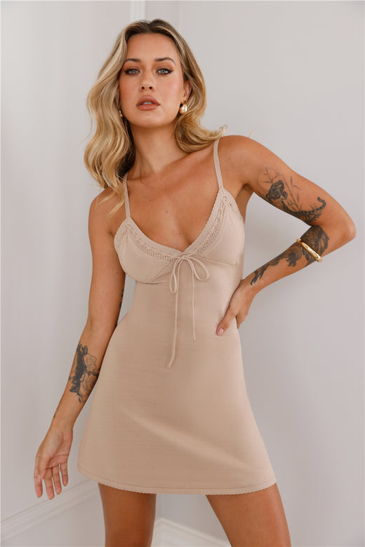 Stitched With Love Knit Mini Dress Taupe