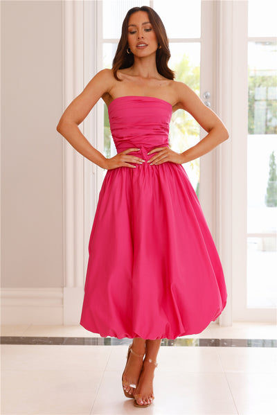 Upon A Cloud Strapless Bubble Midi Dress Pink