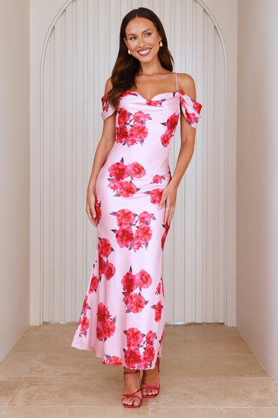 Evening Elegance Satin Maxi Dress Pink