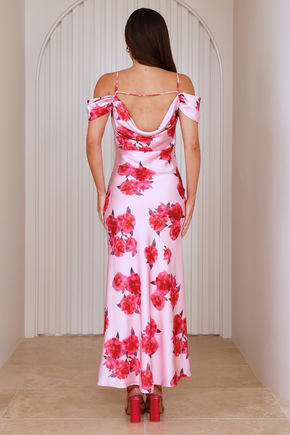 Evening Elegance Satin Maxi Dress Pink