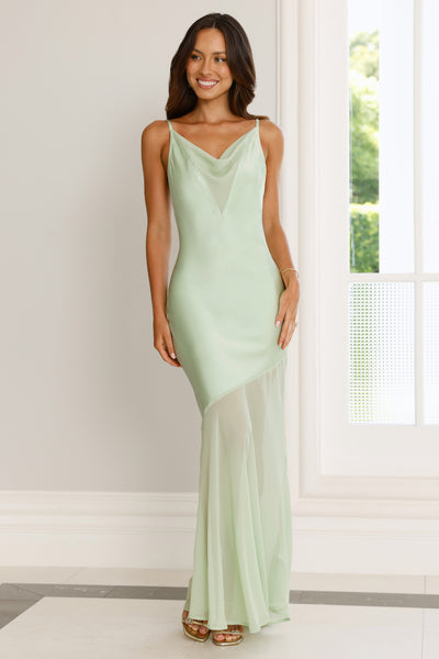 Elegant Simplicity Satin Maxi Dress Sage