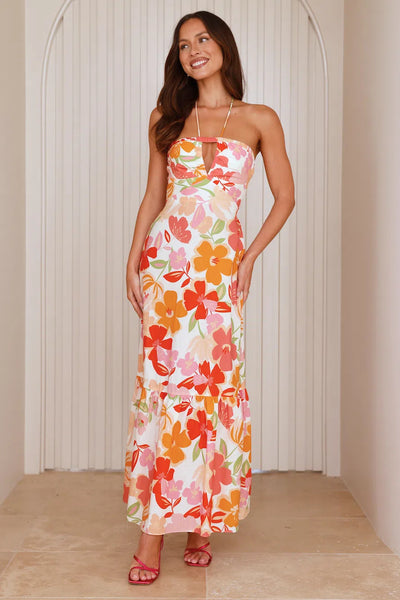 Surfside Escape Halter Maxi Dress Orange