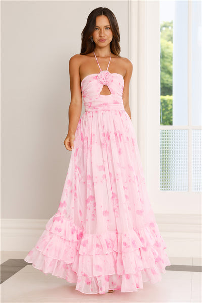 Floral Essence Halter Maxi Dress Pink