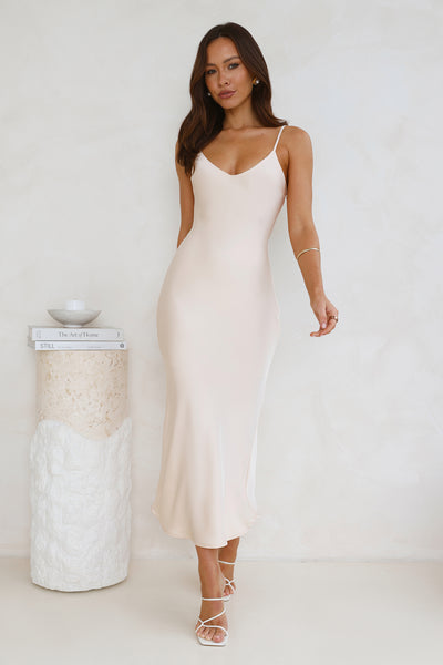 Sophisticated Satin Slip Midi Dress Champagne