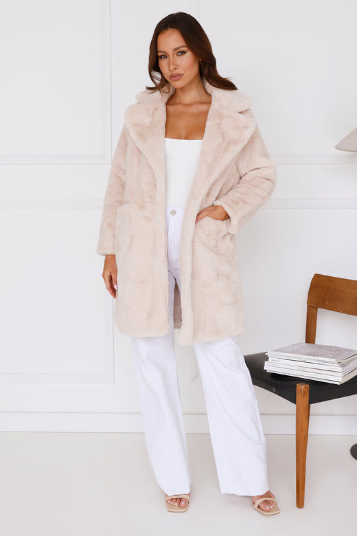 Wintertime Love Faux Fur Coat Beige