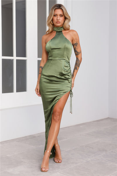 Skylark Satin Maxi Dress Olive