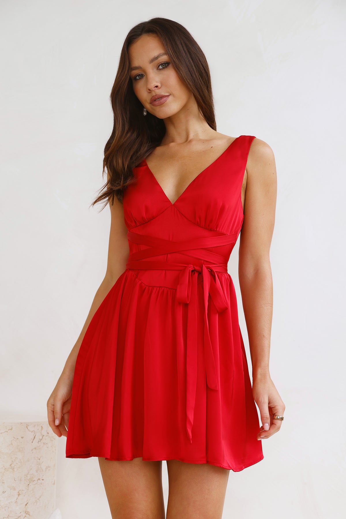 Raindrops Satin Mini Dress Red