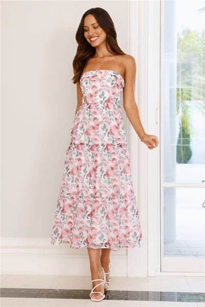 Like Wearing Poetry Strapless Midi Dress Pink