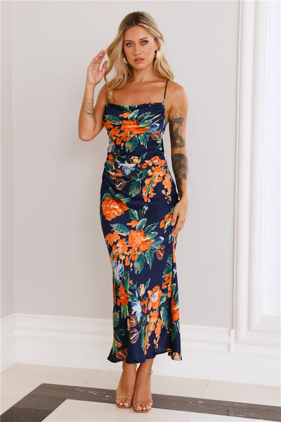 Pretty Me Satin Maxi Dress Navy