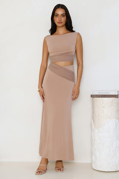 Iconic Aura Mesh Maxi Dress Beige