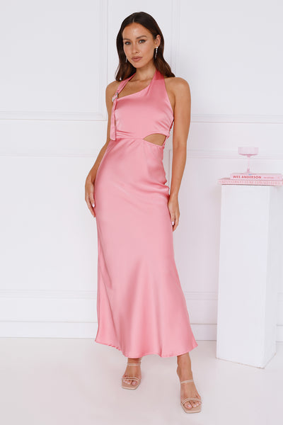 Love At Last Halter Satin Maxi Dress Pink