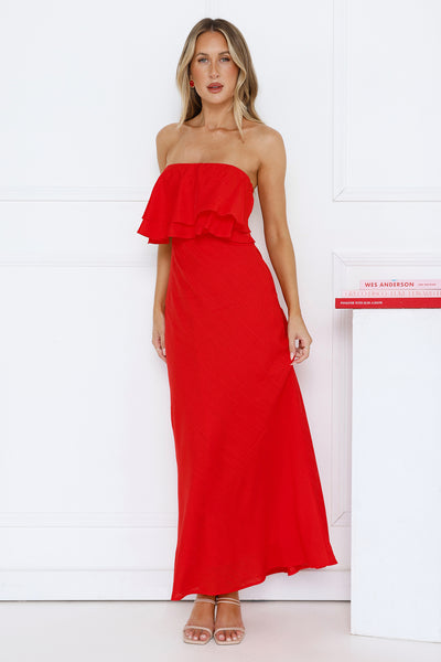 Midnight In Paris Strapless Maxi Dress Red