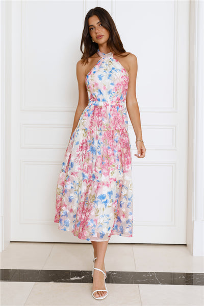 Blossom Mystique Halter Midi Dress Pink