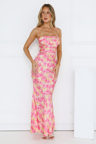 Twilight Tea Parties Satin Maxi Dress Pink